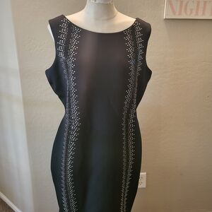 Calvin Klein Black Sleeveless Midi Dress with Silver Stud Accents
